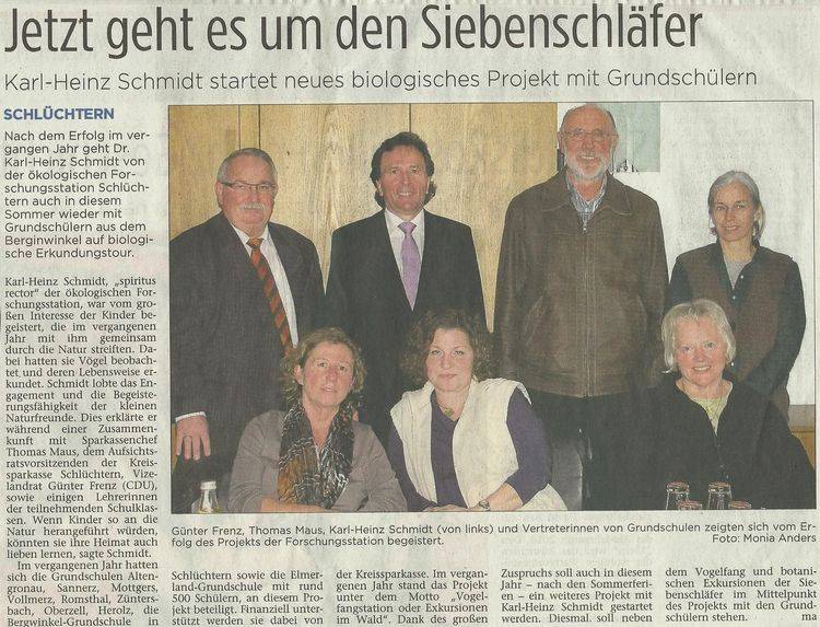 Presseartikel Jetzt geht es um den Siebenschläfer - Karl-Heinz Schmidt startet neues biologisches Projekt mit Grundschülern