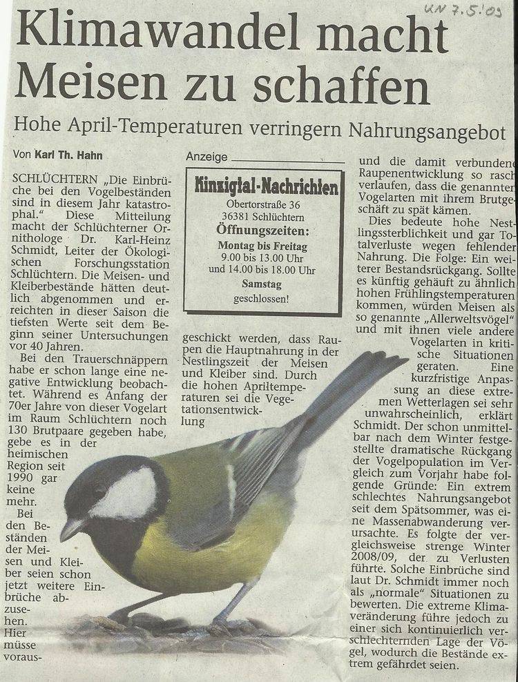 Presseartikel Klimawandel macht Meisen zu schaffen