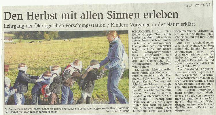 Presseartikel Den Herbst mit allen Sinnen erleben - Lehrgang der Ökologischen Forschungsstation / Kindern Vorgänge in der Natur erklärt